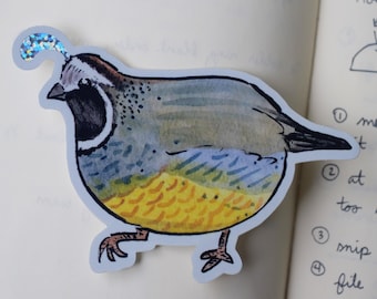 Pegatina de codorniz / Vinilo de plumas con purpurina