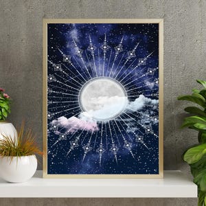 Celestial Moon Wall Art, Night Sky Design, Wall Art Print, Night Sky, Living Room, Moon, universe, Downloadable, Gift, Space, Stars, galaxy