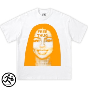 Free Thug Orange Tee, cotton graphic, men, women, unisex, y2k, fashion, streetwear, screen print, t-shirt, opium, streetwear, cute y2k tee