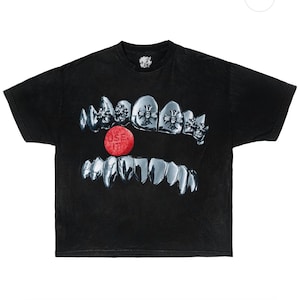 Neniom Grillz Heart Chrome Cross Boxy Garment-Dyed Tee Streetwear Shirt Y2K Hearts Shirt, Cross Tee, opium shirt, y2k shirt, fashion shirt,