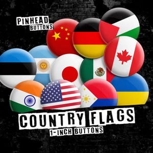 Country Flags 1 inch (25mm) Pin Back Buttons