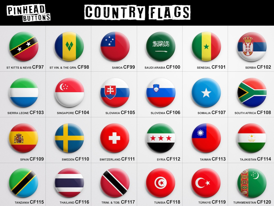 Country Flags 1 Inch (25mm) Pin Back Buttons - Etsy