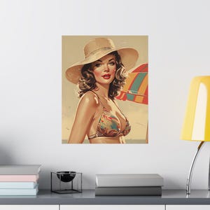 Retro Beach Babe Wall Art | Summer Decor | Vintage Style Poster | Coastal Home, Beach House Wall Art, Gift for Her