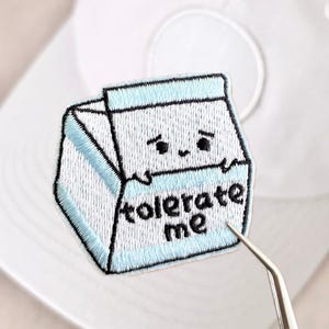 Tolerate Me Lactose Intolerant Milk Carton Funny Cute Dairy Embroidered Velcro Patch Tactical Patch