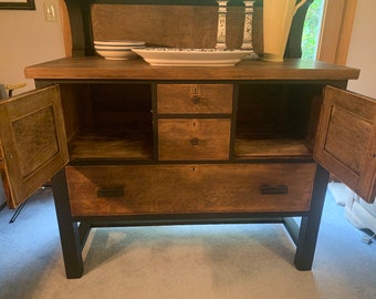 Pick up only- Original Vintage Tiger Oak and Matte Black Sideboard