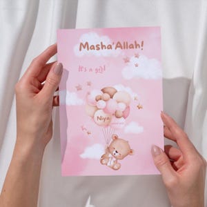 ¡Masha'Allah! Es una niña / Tarjeta de nacimiento de niña / Descarga digital / Nombre y fecha personalizados