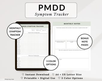 PMDD Symptom Tracker: Printable Monthly Log (Digital Download)