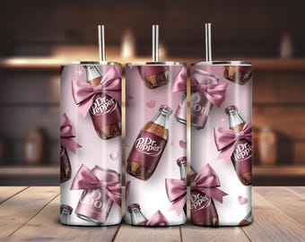 Dr Pepper Coquette Tumbler Wrap: Pink Bow Sublimation Design (Digital Download)