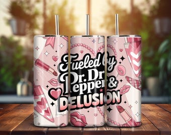 Dr Pepper & Delusion Tumbler Wrap: Coquette Pink Bows Design (Digital Download)