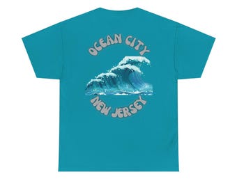 Ocean City New Jersey OCNJ Retro Wave Design on Back, Blank Front Unisex Heavy Cotton Tee T-Shirt Multiple Colors