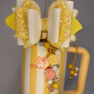 Butter Cabana Stanley Glitter Bow Straw Topper