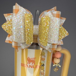 Butter Cabana Glitter Stanley Bow Straw Topper