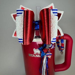 Red, White, & Boujee Stanley Bow Straw Topper