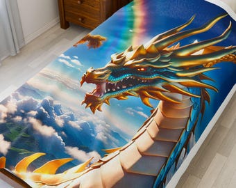Majestic Dragon Plush Blanket: Fantasy Home Decor, Soft Velveteen Throw