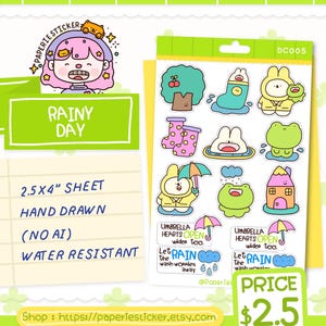 RAINY DAY STICKERS - Cute Weather Planner Stickers - Kawaii Journal Stationery - Hand Drawn