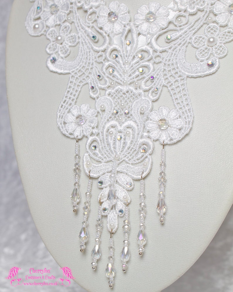 White Lace Neck Piece Crystal Pearl Beaded Victorian Etsy