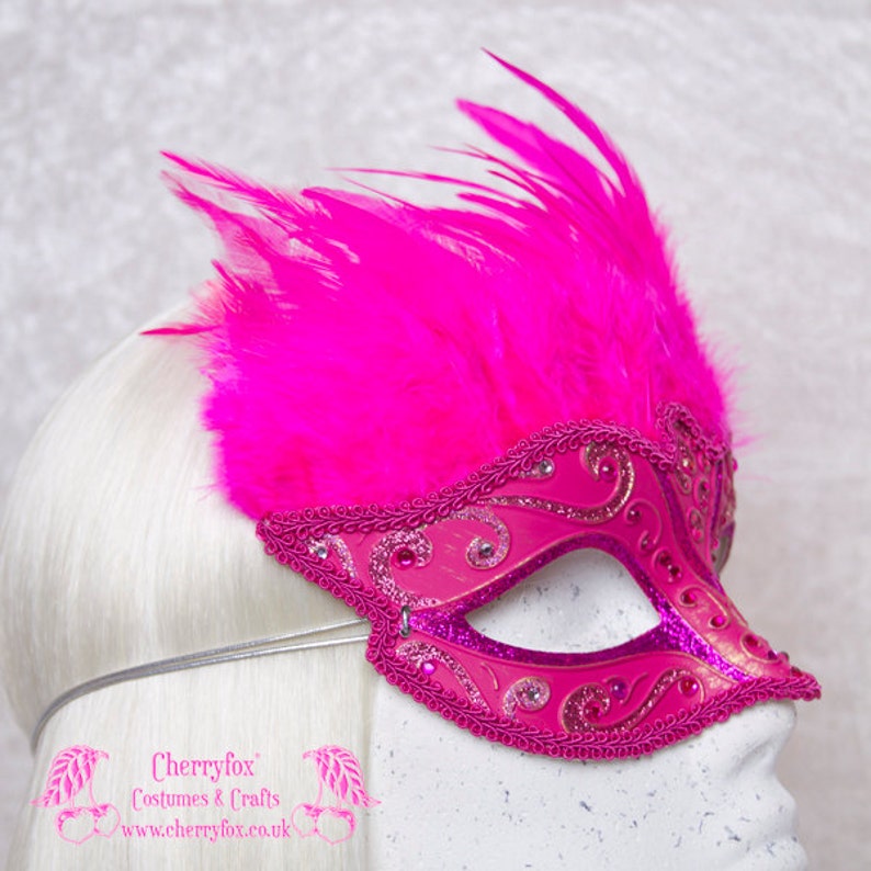 Fetish Victorian Steampunk Bridal Rhinestone Pink Feather Mask /'Carnival Queen/' Masquerade Venetian Wedding Mardi Gras