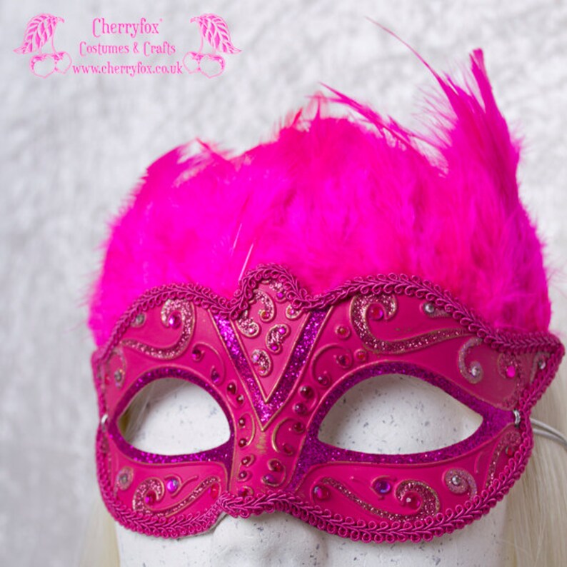 Fetish Victorian Steampunk Bridal Rhinestone Pink Feather Mask /'Carnival Queen/' Masquerade Venetian Wedding Mardi Gras