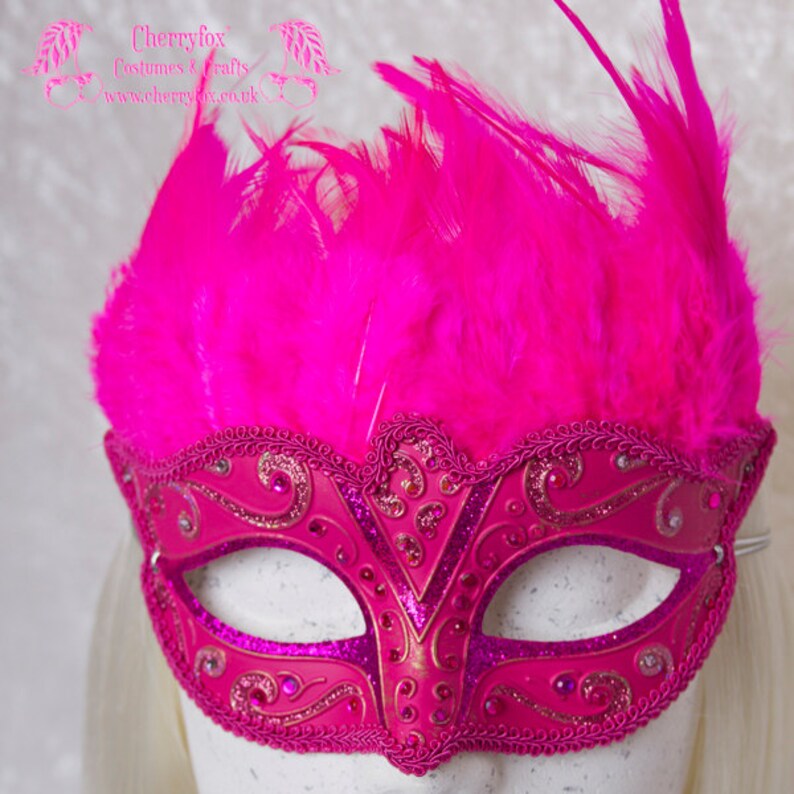 Fetish Victorian Steampunk Bridal Rhinestone Pink Feather Mask /'Carnival Queen/' Masquerade Venetian Wedding Mardi Gras