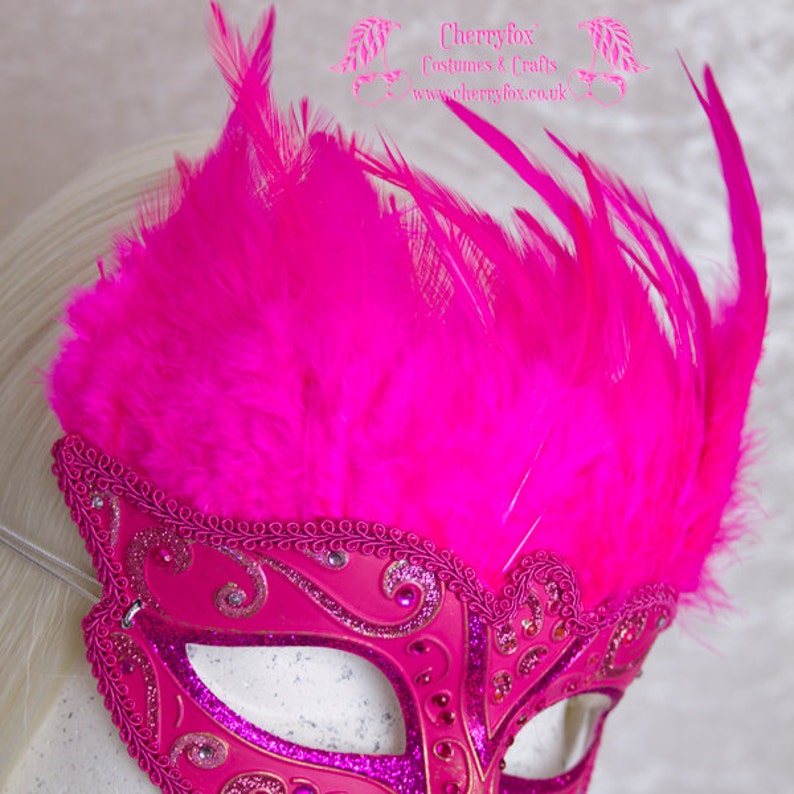 Fetish Victorian Steampunk Bridal Rhinestone Pink Feather Mask /'Carnival Queen/' Masquerade Venetian Wedding Mardi Gras