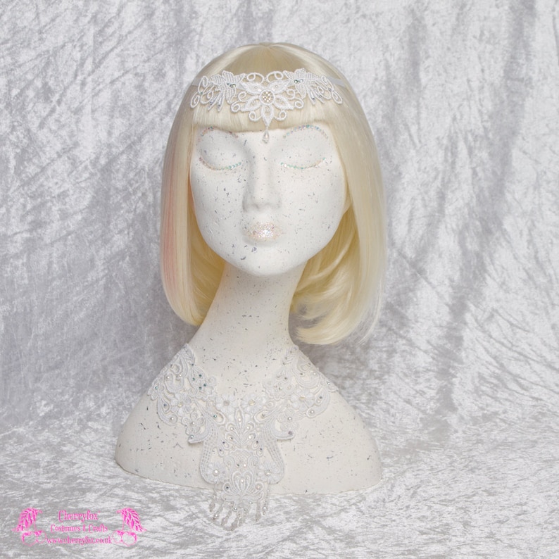 White Lace Neck Piece Crystal Pearl Beaded Victorian Etsy