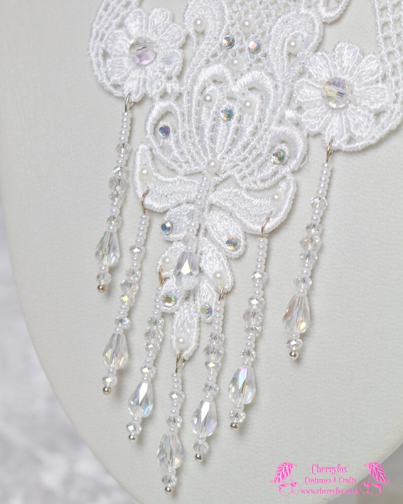 White Lace Neck Piece Crystal Pearl Beaded Victorian Etsy