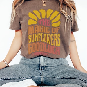 Abstract Sunflower Magic Good Luck T-Shirt | Retro Spiritual Tee | Boho Hippie Aesthetic Prosperity Manifestation Shirt | Groovy Vibes Top