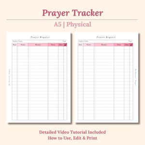 Prayer Tracker & Request Journal | Christian Planner Insert (Physical Printable)
