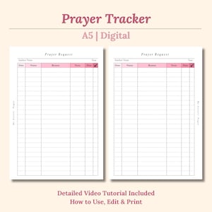 Prayer Tracker Printable | Prayer Request Journal Page (Digital Download)