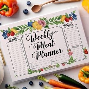 Afdrukbare wekelijkse maaltijdplanner met boodschappenlijst | Minimalistische voedselorganisatorsjabloon | Digitale pdf-download in A4-formaat | Schema voor maaltijdvoorbereiding