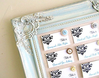 FRAMED MAGNETIC BOARD Wedding Seating Chart Robins Egg Blue Linen Pinboard Message Board Magnet Board Bulletin Board Handmade Cork Board