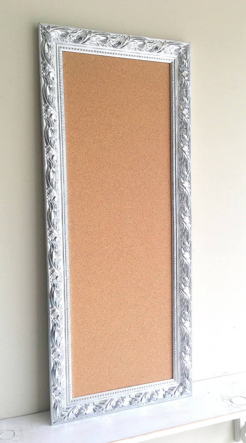 Metallic Silver CORK BOARD Narrow Long Bulletin Board Desk Etsy