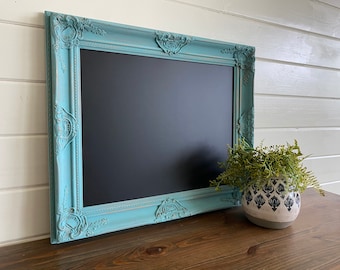 Teal ORNATE CHALKBOARD Magnetic Chalkboard 22"x26" Framed Magnet Board Turquoise Wall Decor Vision Board Home Office Decor Beach House