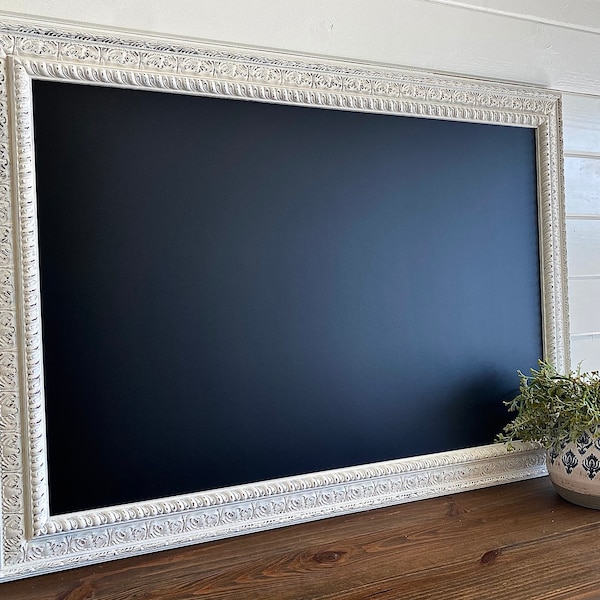 Farmhouse MAGNETIC CHALKBOARD Large FRAMED Chalkboard Distressed White Framed Chalk Board Kitchen Chalkboard Home Office Chalkboard