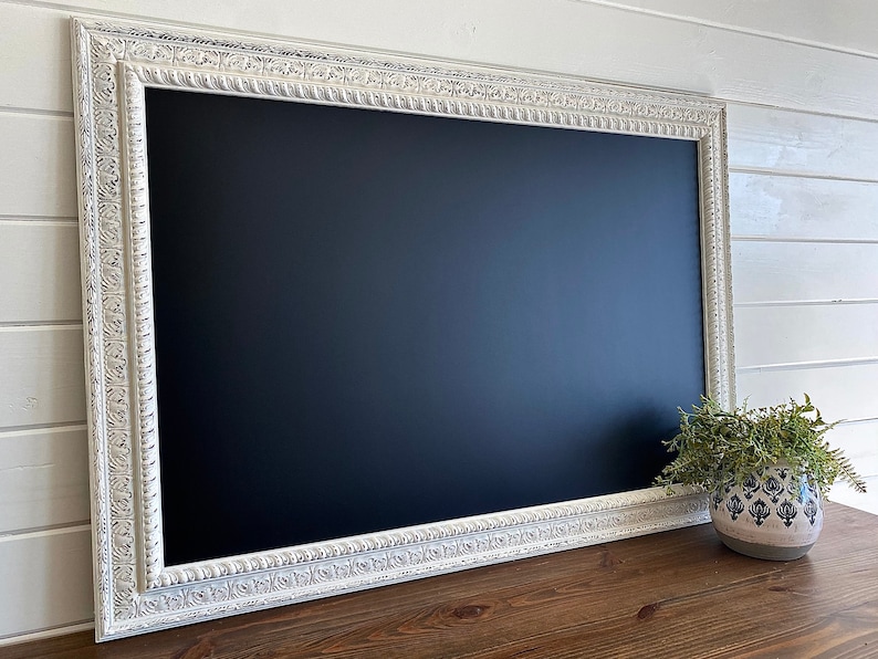 Farmhouse MAGNETIC CHALKBOARD Large FRAMED Chalkboard Distressed White Framed Chalk Board Kitchen Chalkboard Home Office Chalkboard image 1