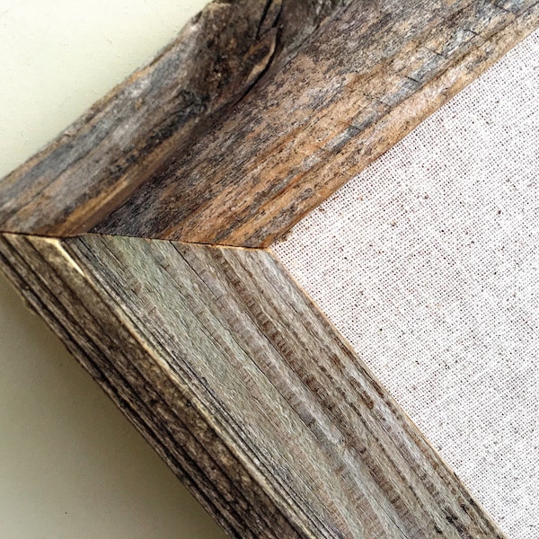 MAGNET BOARD Reclaimed Wood Framed Cork Board Fabric Memo Board Gray Barnwood Rustic Wedding Seating Chart Seating Cards Farmhouse Linen