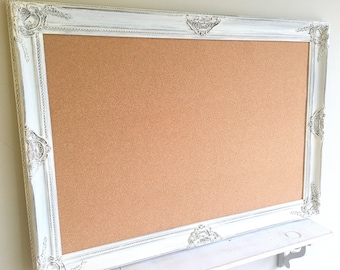 Farmhouse Decor FRAMED CORK BOARD Corkboard Bulletin Board Distressed White Wedding Seating Card Holder Escort Cards Vintage Wedding Decor