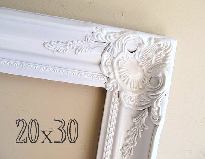 20x30 Picture Frame Photography Prop Wood Photo Empty Baroque White Ornate Large Shabby Chic Wall Decor