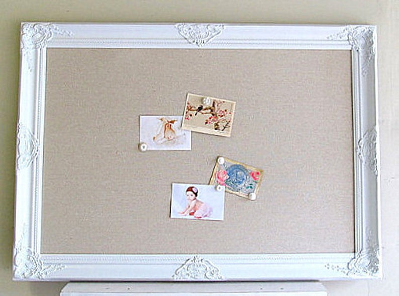 Linen BULLETIN BOARD White Framed Cork Board Corkboard Home Etsy