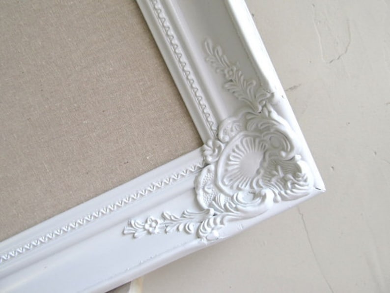 Linen BULLETIN BOARD White Framed Cork Board Corkboard Home Etsy