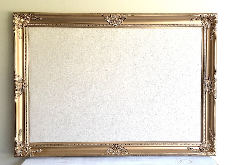 Metallic Gold BULLETIN BOARD Wedding Seating Card Holder Wedding Seating Chart Frame Wood Linen Large MAGNET Board Fabric Cork Board Vintage image 3