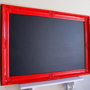 LARGE MAGNETIC CHALKBOARD Framed Blackboard Red Kitchen Chalkboard Modern Kitchen Message Center Black Board Kids Artwork Magnet Board image 1