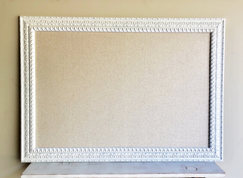 Large BULLETIN BOARD Christmas Gift for Wife Large Magnetic Board Framed Memo Board Fabric Cork Board White Linen Pinboard Fabric Pin Board image 4