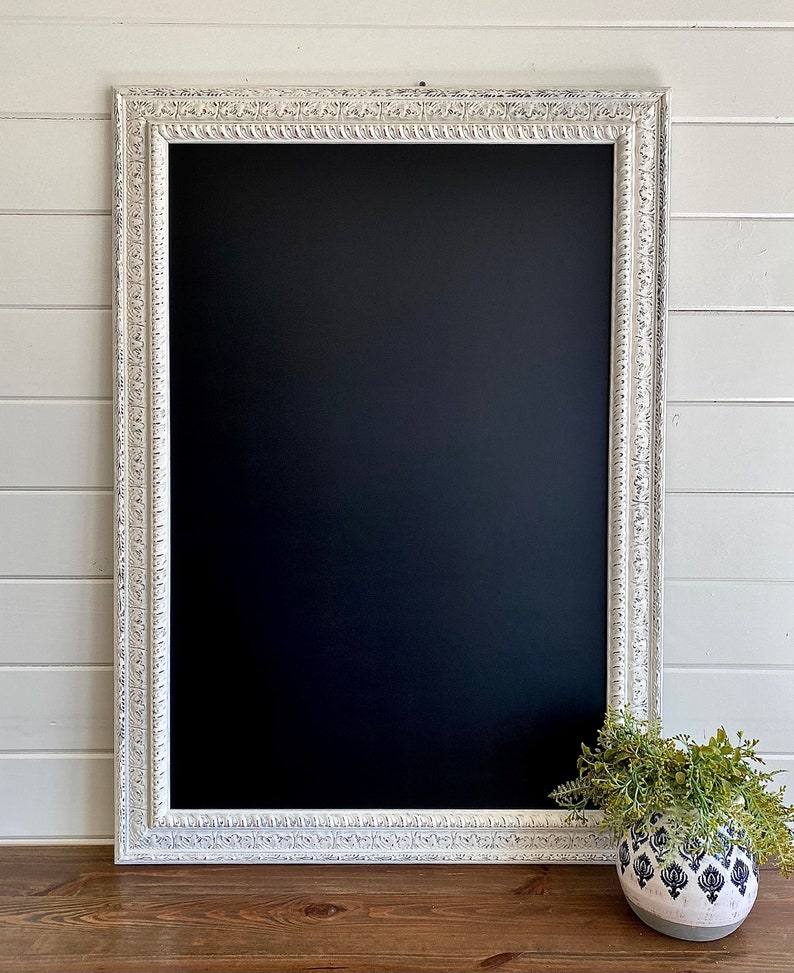 Farmhouse MAGNETIC CHALKBOARD Large FRAMED Chalkboard Distressed White Framed Chalk Board Kitchen Chalkboard Home Office Chalkboard image 3