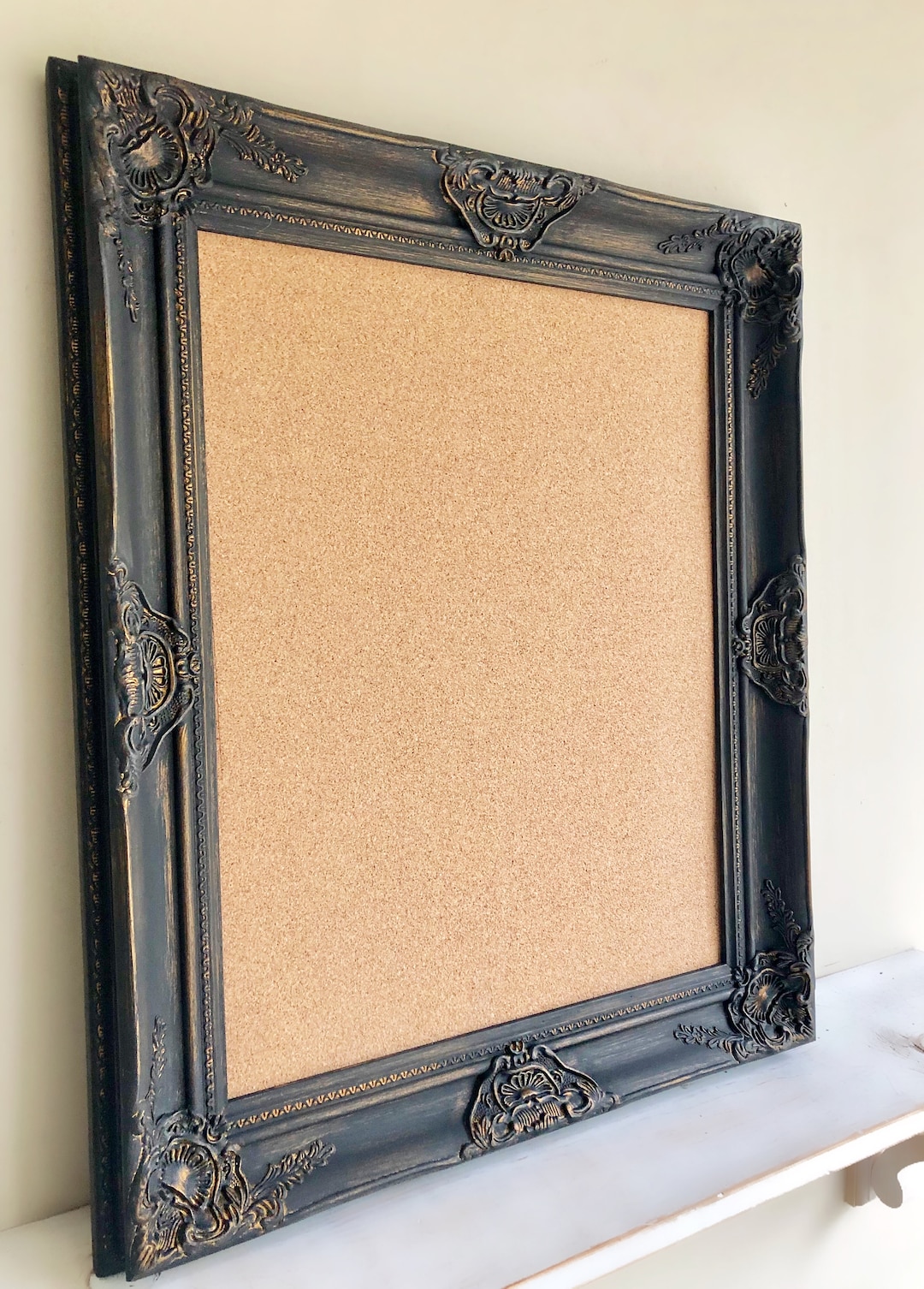 FRAMED CORK BOARD 22x26 Black Framed Cork Board Distressed Wood Ornate