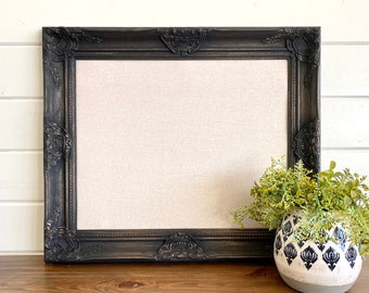 Black MEMO BOARD Fabric BULLETIN Board Magnetic Board Fabric Cork Board Linen Farmhouse Home Decor Framed Corkboard Fabric Pin Board