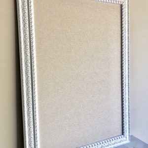 Large BULLETIN BOARD Christmas Gift for Wife Large Magnetic Board Framed Memo Board Fabric Cork Board White Linen Pinboard Fabric Pin Board image 5