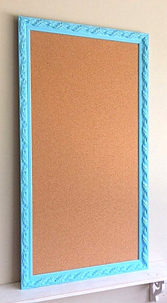 Playroom Decor Aqua Cork Board Art Work Display Kids Room Wall Decor Blue Pinboard Platroom Wall Decor Dorm Room Decor Award Ribbon Display