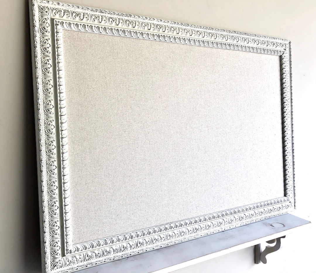 Fabric CORK BOARD Linen Cork Board Graduation Gift Vintage White Memo