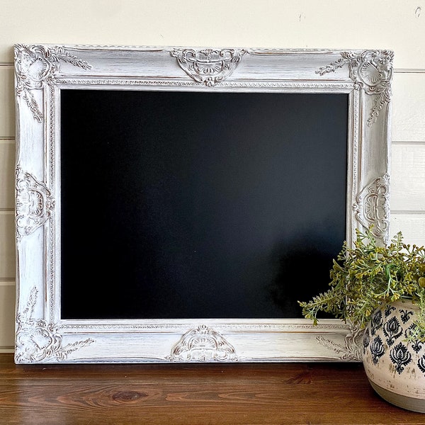 White Framed CHALKBOARD MAGNETIC Distressed Chalkboard Vintage Chalkboard Kitchen Chalkboard Farmhouse Chalkboard Decorative Wall Decor